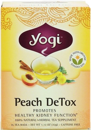 Yogi Peach DeTox herbal tea supplement promotes healthy kidney function, caffeine free, 16-bags 1.12 ounce