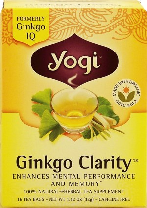 Yogi Ginkgo Clarity herbal tea supplement enhances mental performance and memory, caffeine free, 16-bags 1.12 ounce