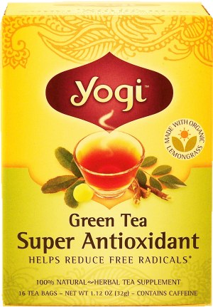 Yogi Super Antioxidant green tea, herbal tea supplement helps reduce free radicals, 16-bags 1.12 ounce