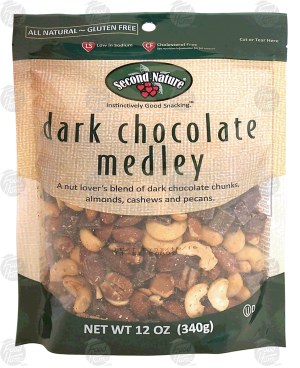 Second Nature dark chocolate medley; dark chocolate, almonds, cashews, and pecans 12 ounce