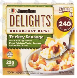 Jimmy Dean Delights turkey sausage breakfast bowl; scrambled egg whites, diced potatoes, turkey sausage & cheddar cheese 7 ounce