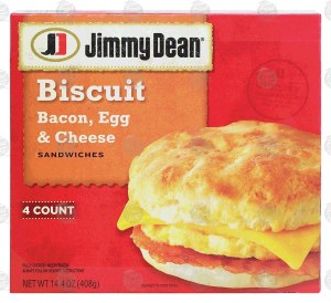 Jimmy Dean biscuit sandwiches, bacon, egg & cheese on a biscuit, 4-count, fully cooked 14.4 ounce