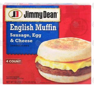 Jimmy Dean english muffin sandwiches, sausage, egg & cheese, 4-count, fully cooked 18.4 ounce