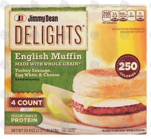Jimmy Dean Delights english muffin, turkey sausage, egg white & cheese sandwiches, 4 count 20.4 ounce