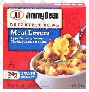 Jimmy Dean Breakfast Bowl meat lovers; eggs, potatoes, sausage, cheddar cheese & bacon 7 ounce