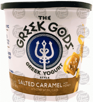 The Greek Gods salted caramel greek yogurt with honey, plastic tub 24 ounce