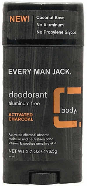 Every Man Jack body deodorant stick, activated charcoal, aluminum free 2.7 ounce