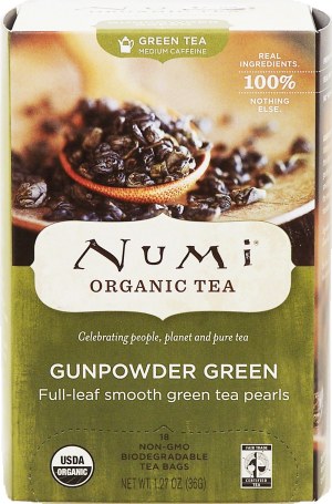 Numi organic tea gunpowder green, full-leaf smooth green tea pearls, 18-bags 1.27 ounce