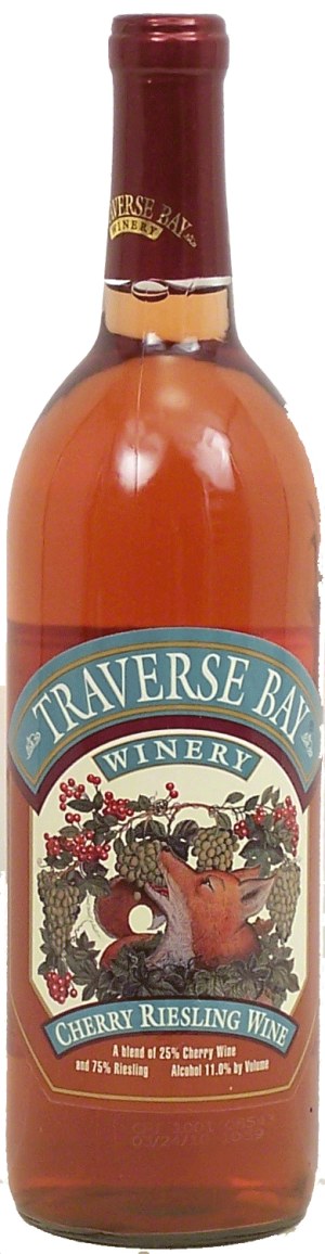 Traverse Bay cherry riesling wine of Michigan, 11% alc. by vol. 750 milliliter