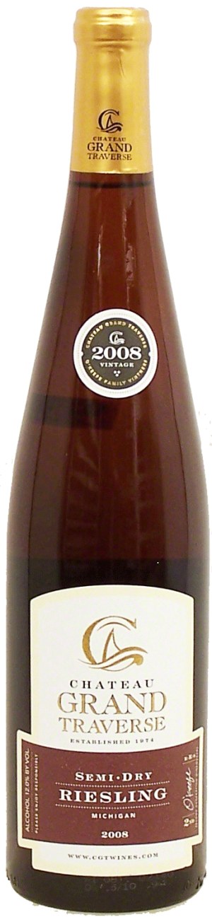 Chateau Grand Traverse semi-dry riesling wine of Michigan, 12% alc. by vol. 750 milliliter