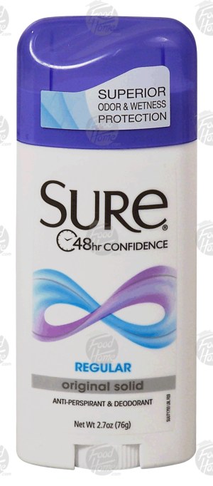 Sure anti-perspirant & deodorant, original solid, regular scent 2.7 ounce