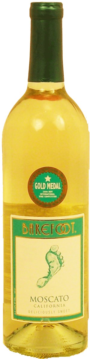 Barefoot moscato wine of California, deliciously sweet, 9% alc. by vol. 750 milliliter