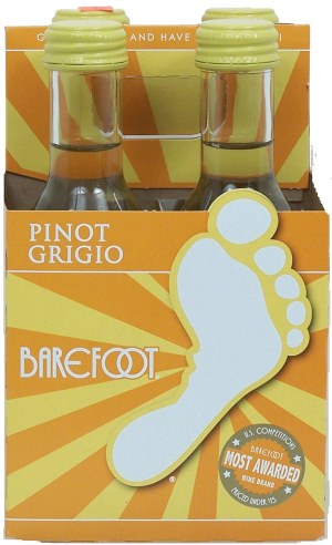 Barefoot pinot grigio wine of California, 12.5% alc. by vol., 187-ml single serve 4 pack