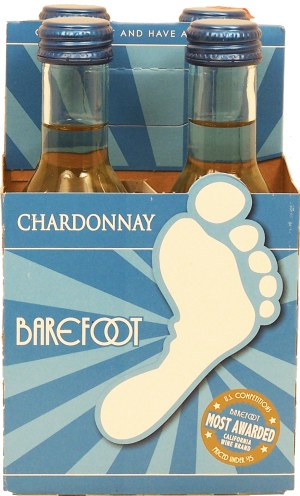 Barefoot chardonnay wine of California, 13% alc. by vol., 187-ml single serve 4 pack