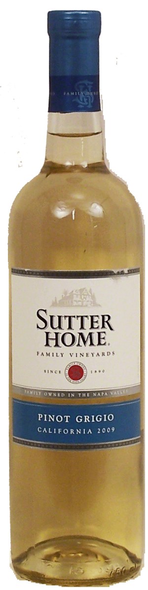 Sutter Home pinot grigio wine of Napa Valley California, 12.5% alc. by vol. 750 milliliter