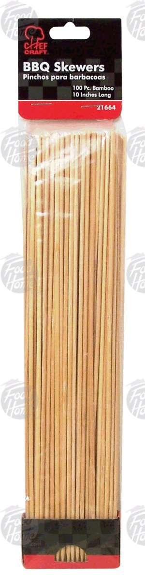 Chef Craft bbq skewers, wooden, 10-inches long 100 count