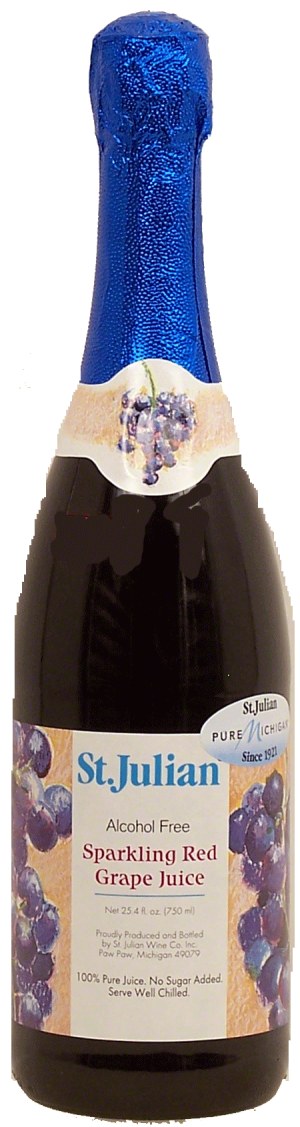 St. Julian spakling red grape juice, 100% juice, alcohol free 750 milliliter