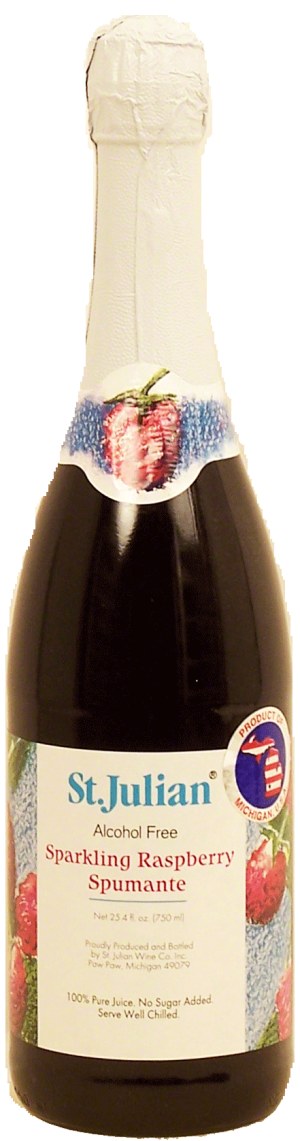 St. Julian sparkling raspberry spumante, 100% juice, alcohol free 750 milliliter