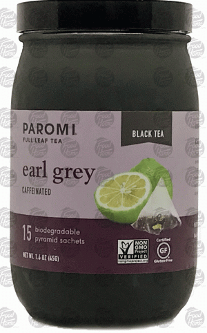 Paromi Tea earl grey full leaf tea, caffeinated, 15 biodegradable pyramid sachets 1.6 ounce