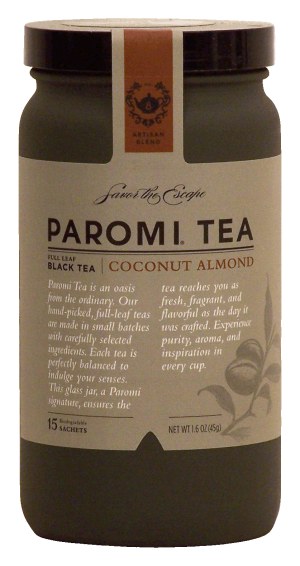 Paromi Tea coconut almond black tea, full leaf, 15-sachets 1.6 ounce