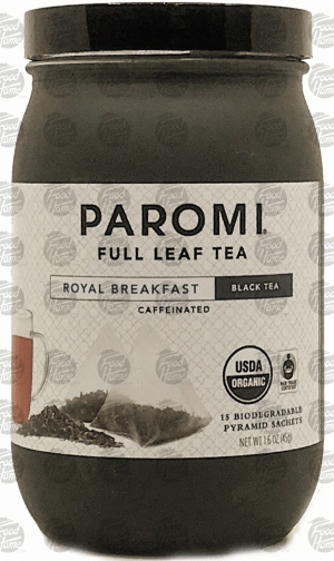 Paromi Tea Royal Breakfast black full leaf tea, caffeinated, 15 biodegradable pyramid sachets 1.6 ounce