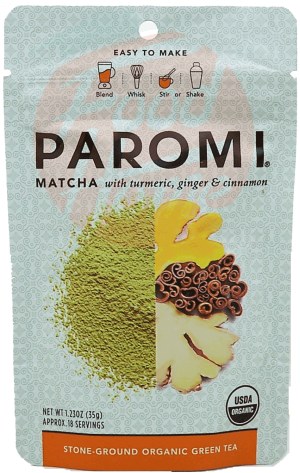 Paromi Tea matcha with termeric, ginger & cinnamon stone-ground organic grreen tea 1.23 ounce