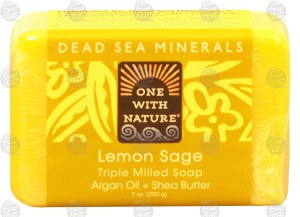 One With Nature Dead Sea Minerals lemon sage, triple milled soap. argan oil + shea butter 7 ounce