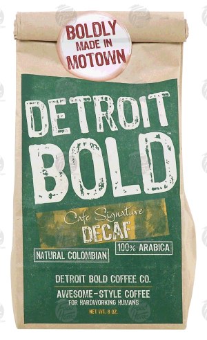 Detroit Bold Cafe Signature decaf natural colombian, 100% arabica 8 ounce