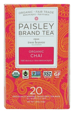 Paisley Tea Co. two leaves tea company organic chai, 20-tea bags 1.55 ounce