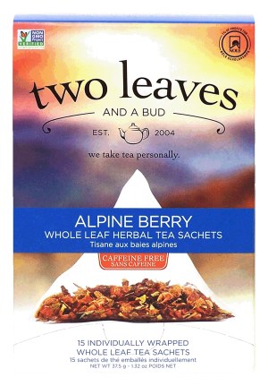 Two Leaves Tea Company alpine berry whole leaf herbal tea sachets, 15-sachets 1.32 ounce