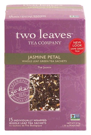 Two Leaves Tea Company jasmine petal whole leaf green tea, 15-sachets 1.32 ounce
