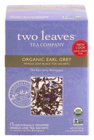 Two Leaves Tea Company organic earl grey whole leaf black tea, 15-sachets 1.32 ounce
