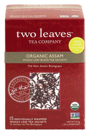 Two Leaves Tea Company organic assam whole leaf tea, 15-sachets 1.32 ounce