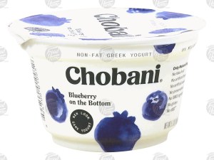 Chobani non-fat greek yogurt, blueberry on the bottom 5.3 ounce