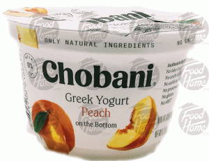 Chobani Greek Yogurt non-fat yogurt, peach on the bottom 5.3 ounce