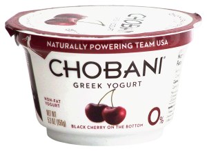 Chobani Greek Yogurt non-fat yogurt, black cherry on the bottom 5.3 ounce