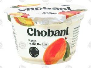 Chobani greek yogurt mango on the bottom, 2% milk fat 5.3 ounce