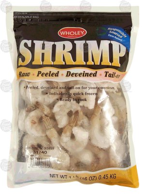 Wholey raw shrimp, peeled, deveined and tail on, 31/40 per pound 1 pound