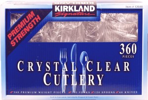 Kirkland Signature crystal clear cutlery; 180 forks, 120 spoons, 60 knives 360 count