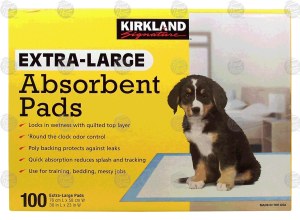Kirkland Signature absorbent pads for puppy training, human incontinence, or messy jobs, 30-in x 23-in 100 count